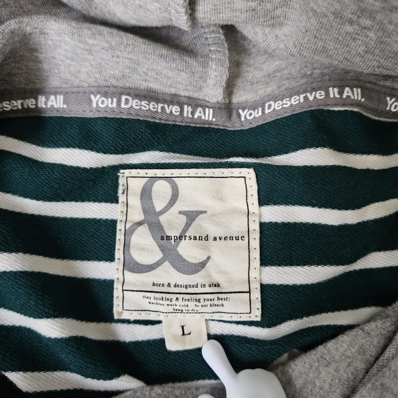 Ampersand Ave Double-Hooded Line It Up Spruce & Grey Sweater Size L - Picture 9 of 11